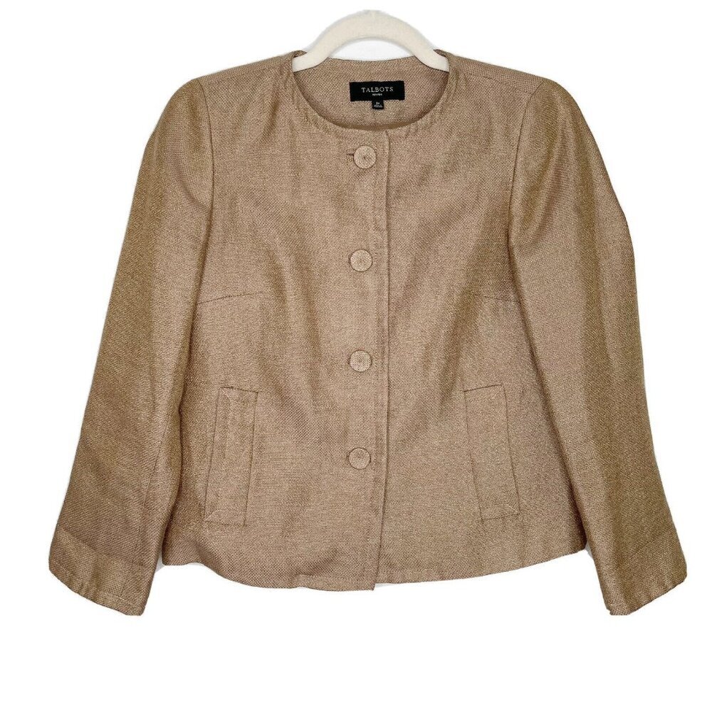 Talbots Gold Metallic Jacket Women’s Size 2 Petite 2P‎ Linen Blend Career Work